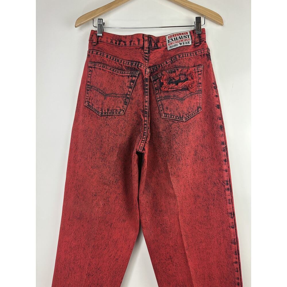 Vtg 90's Exhaust Red Acid Wash Graphic Denim Jeans Grunge Punk Size 31 *Flawed - Picture 13 of 16